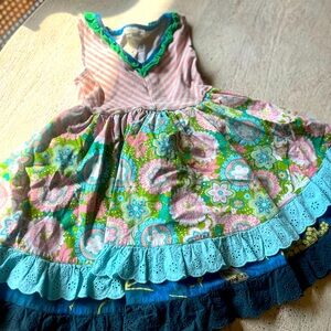 Matilda Jane floral and Striped Dress with Lace Trim size 4